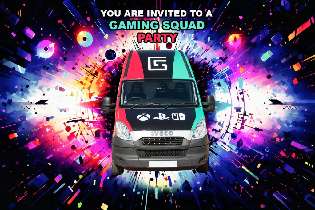 Gaming Squad gaming van bus birthday party invites Cardiff, Barry, Bridgend, Merthyr, Newport, Swansea #Gaming Van #Gaming Bus