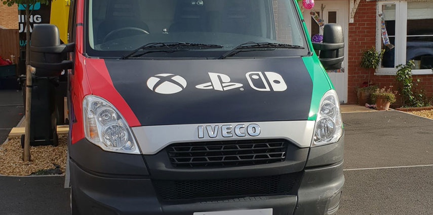 Gaming Squad party outside customers home